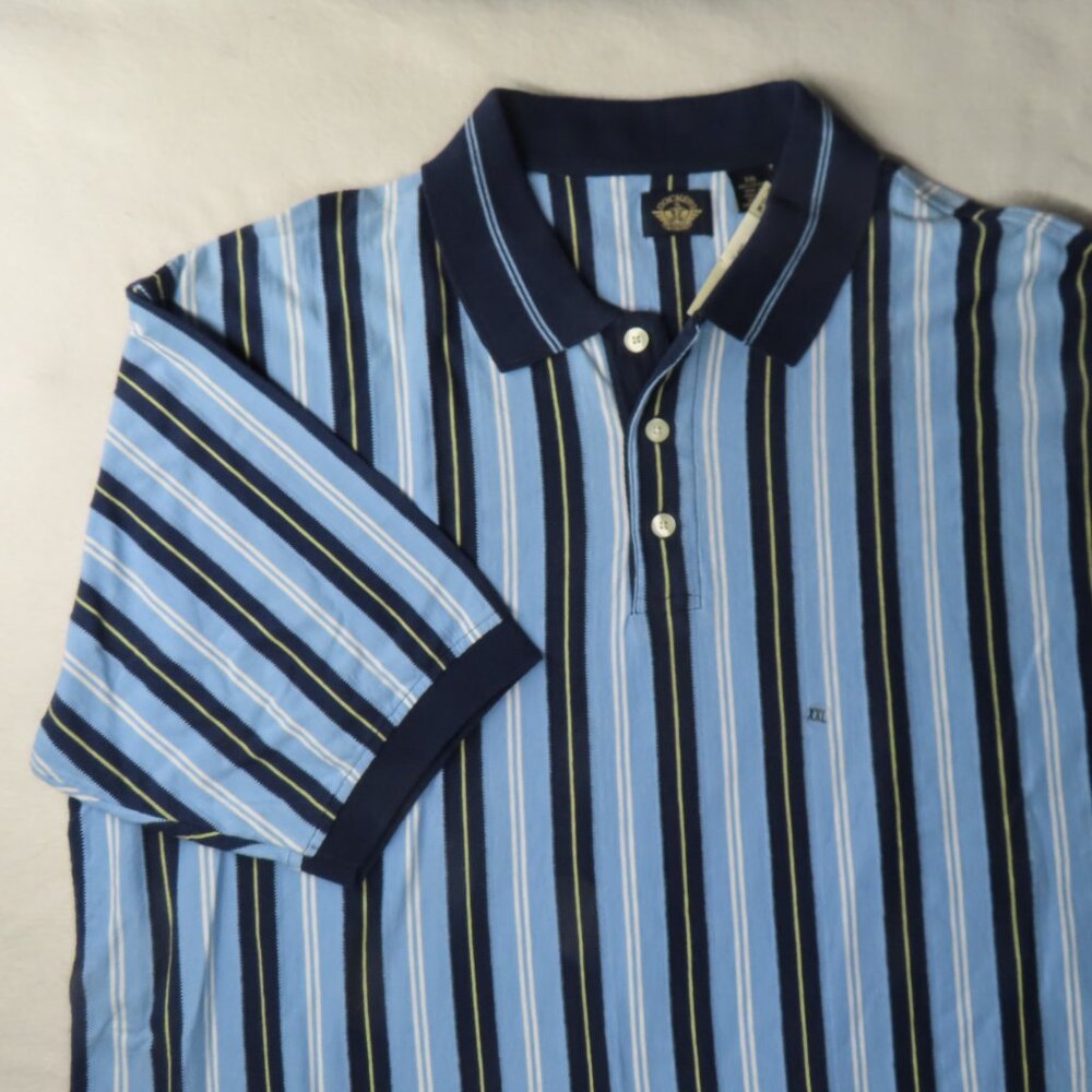 Dockers NWT Men's Blue White Striped Polo Cotton Size XXL Nautical Preppy Casual